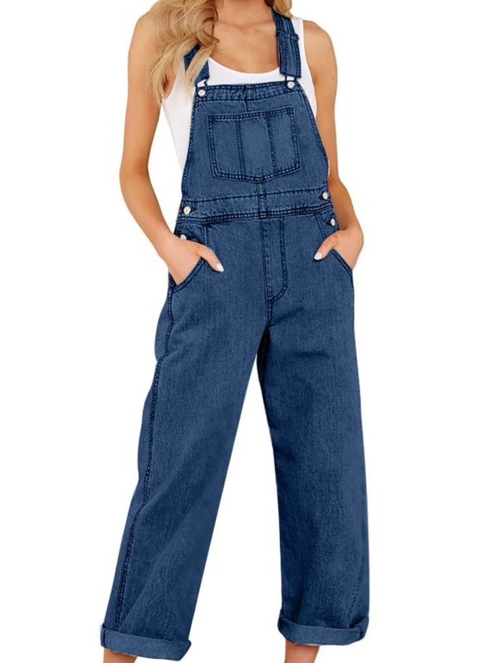 Classic Large Wide-Leg Denim Overalls - Blue